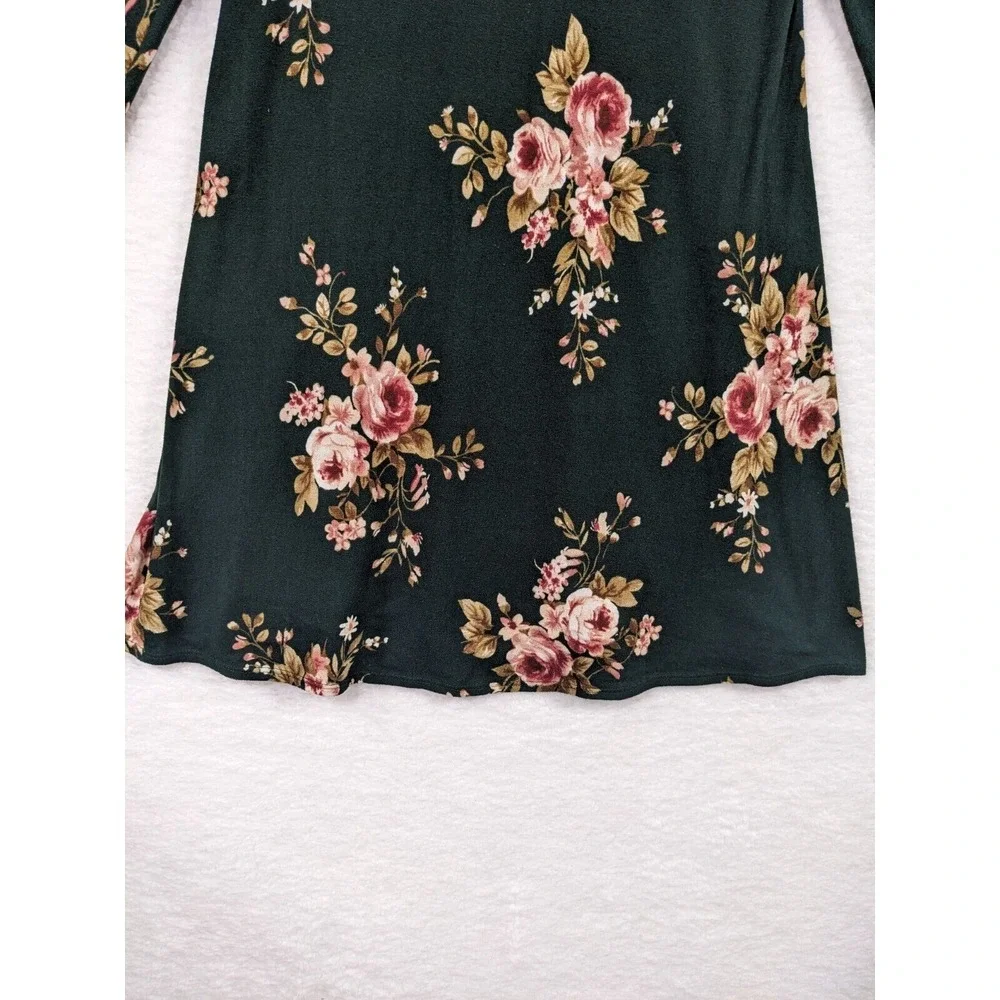 TMG Womens Pullover Long Sleeve Mini Dress‎ Black Floral L Made In USA